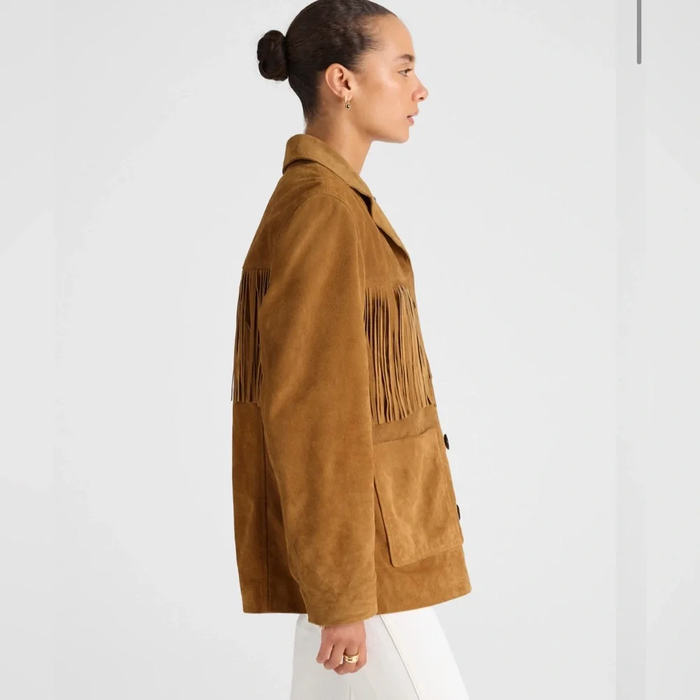 Madewell Fringe Shirt Jacket in Suede New With Tags Small Coastal Cowgirl - Picture 3 of 15